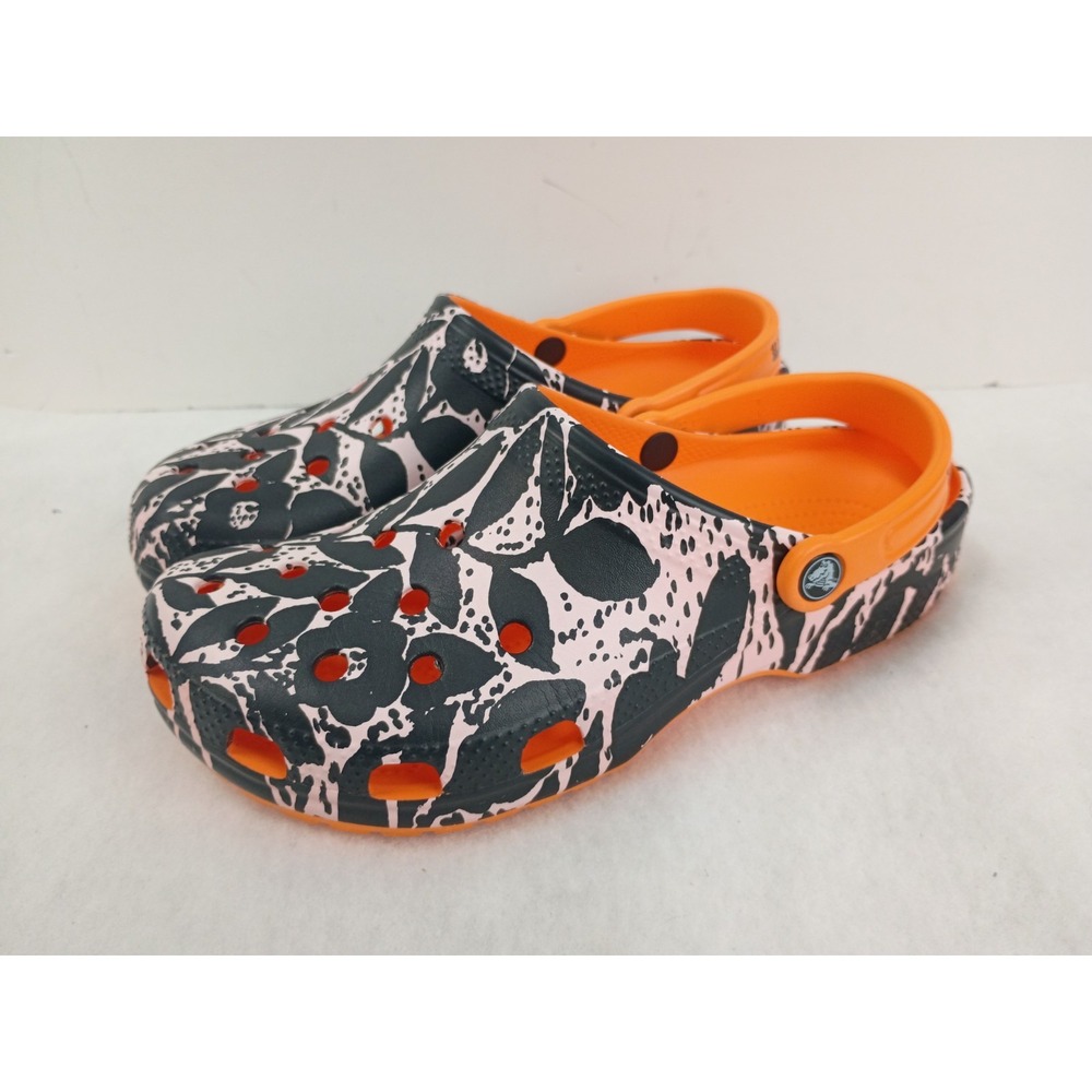 Crocs Mens 9 Womens 11 Classic Clog Stance B. Thom Floral Leaf Orange Pink Black - Picture 2 of 9